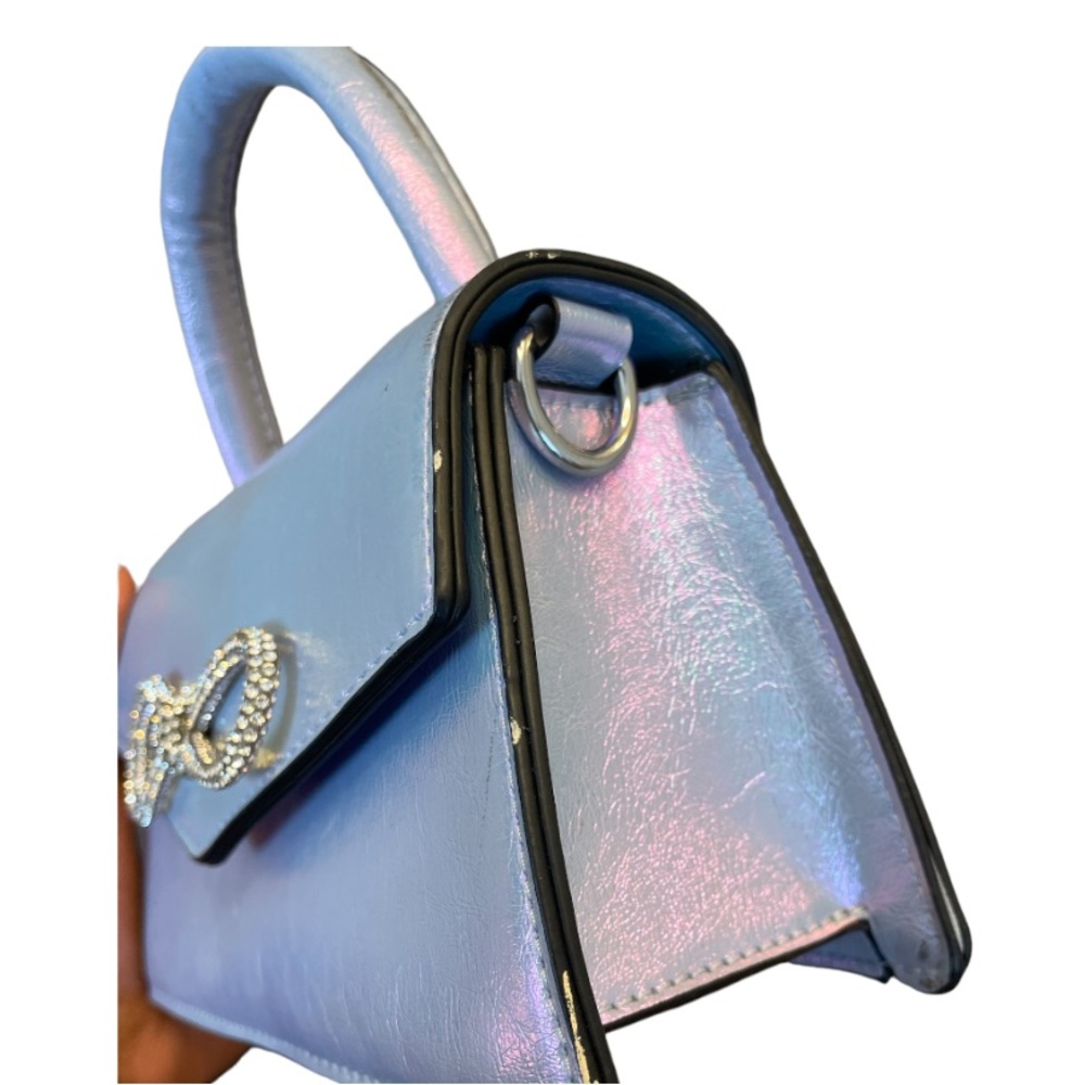 ALDO Holographic Flap-Over Shoulder Bag rhinestone silver bow retro small bag - Picture 4 of 6